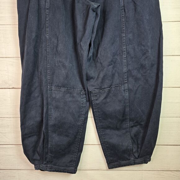 Free People Baggy Double Knee Navy Pants Women’s Size 6 Elastic Waist - Picture 6 of 11